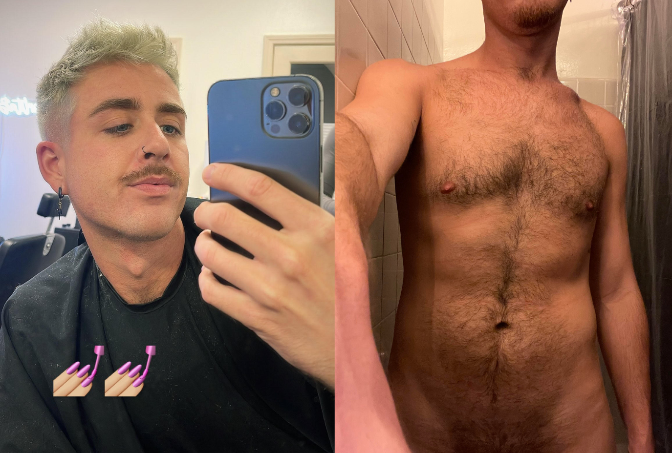 gay xxx onlyfans creator Dallas Knoxxx posing with blonde hair in face selfie and a split photo of shirtless photo in thong