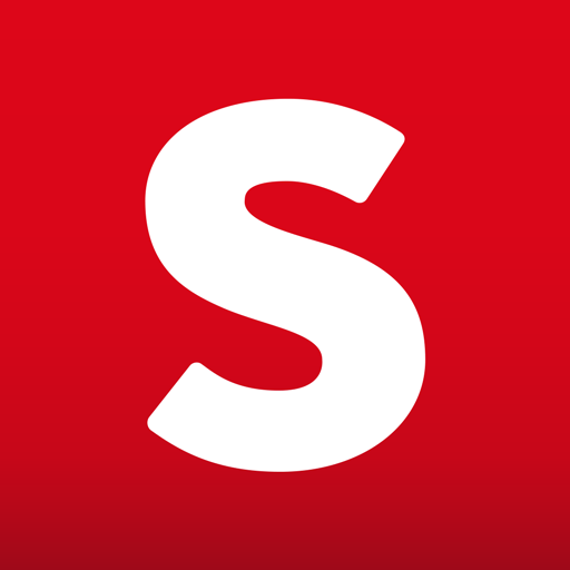 White letter S on a vibrant red background.