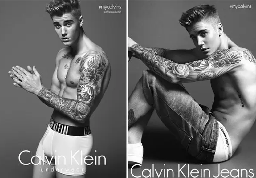 justin beiber in a mycalvins calvin klein underwear ad sporting shirtless muscles and abs in white briefs
